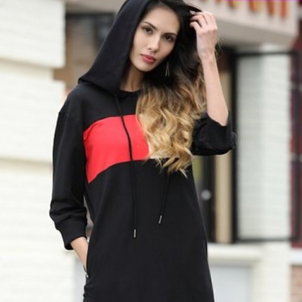 Z Avenue Color Block Hoodie Dress Size 3X Athleisure Tunic - Picture 2 of 5